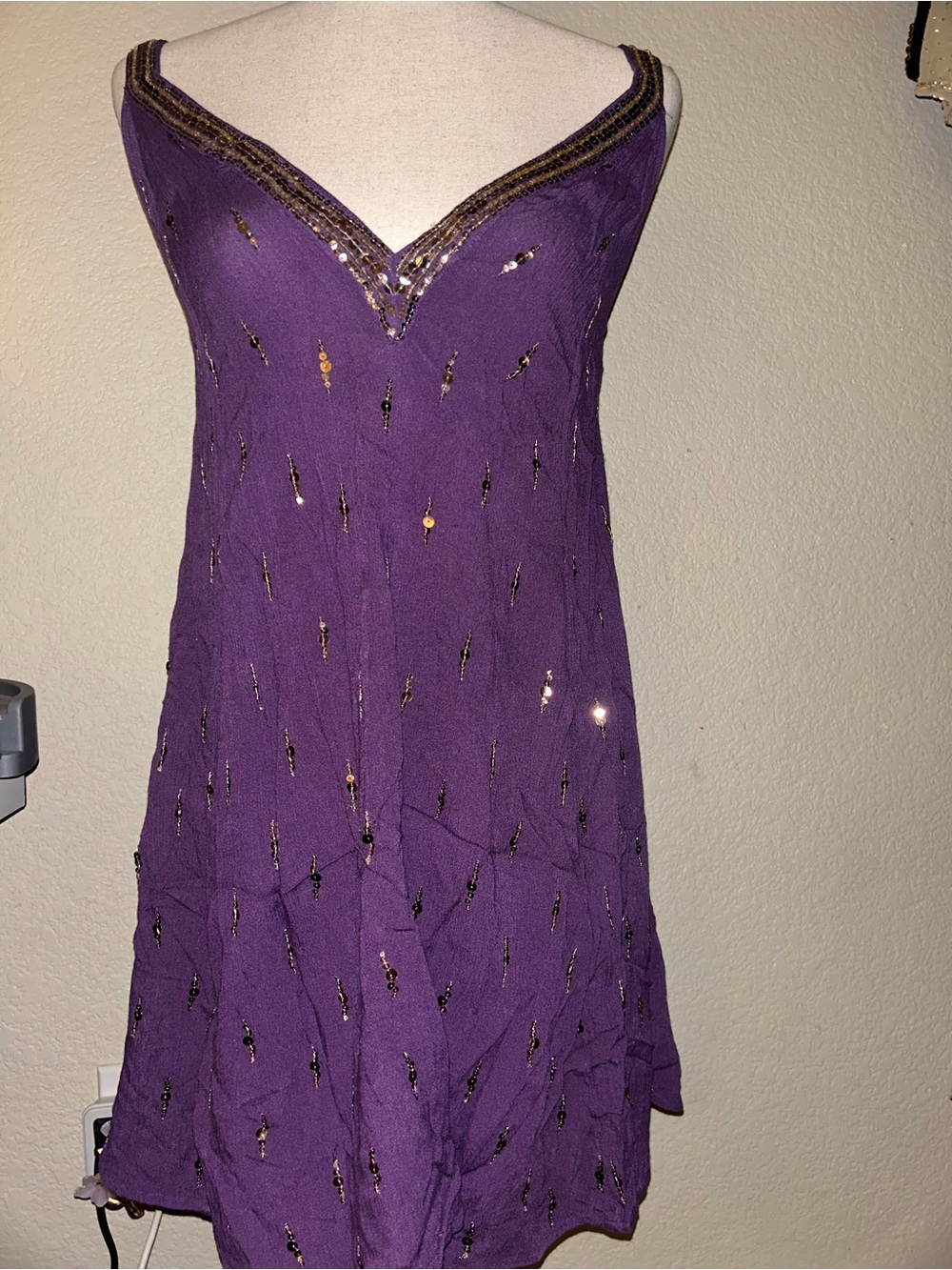 Free People Purple Beaded and Sequined Slip Mini Dress